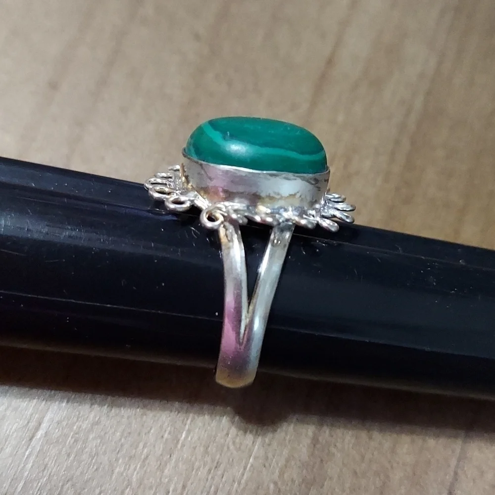 Malachite Sterling Silver Ring Size 8